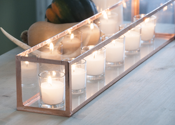 copper glass lantern centerpiece